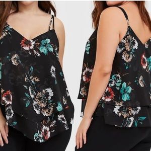 Torrid Black Floral Double Cami Top Size 2